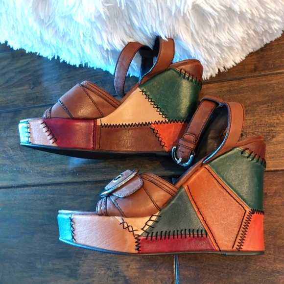 Coach patchwork ankle strap open toe platform shoes gorgeous size 6 - Picture 2 of 7